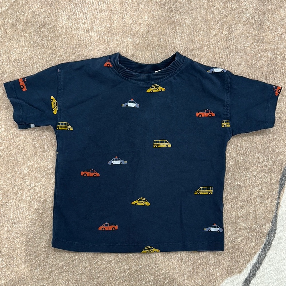 Navy Blue Kids T-Shirt with Car Print